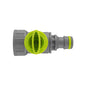 Lime tap adapter with valve, ¾” BSPF, snap-on connector—gray body with green insert
