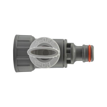 Tap adapter valve insert end with snap-on connection, grey fittings and orange ring