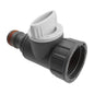3/4" BSPF tap adapter with valve and snap-on connector, grey plastic body