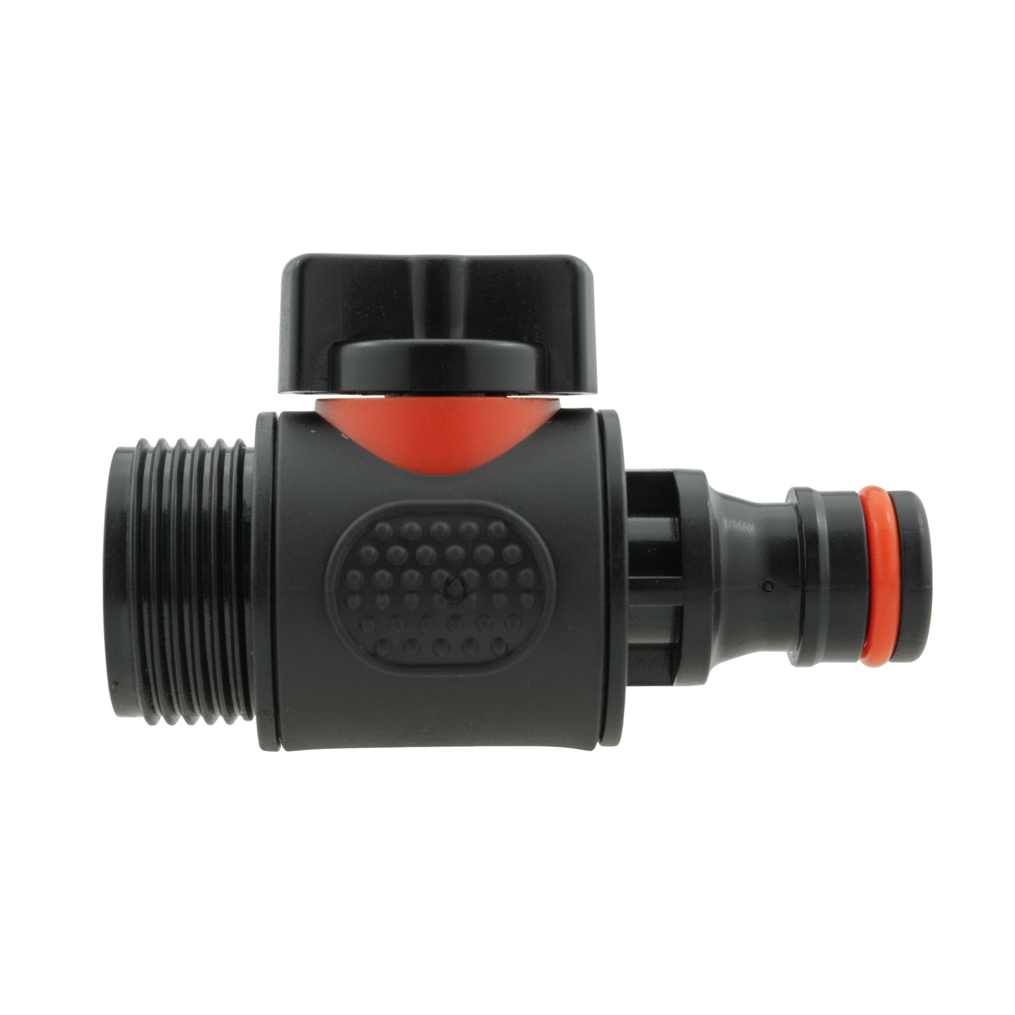 Soft Touch Inline Valve 3/4" BSPM to male, black with orange seal ring