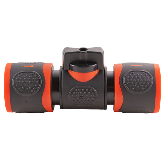 Black inline soft-touch valve snap-on female connector with orange grip ends