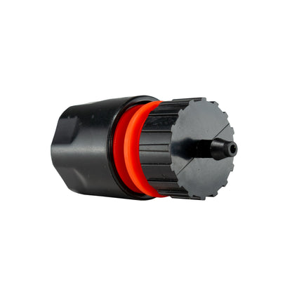 20mm MDPE quick-connect barb outlet, black body with orange sealing ring and tab