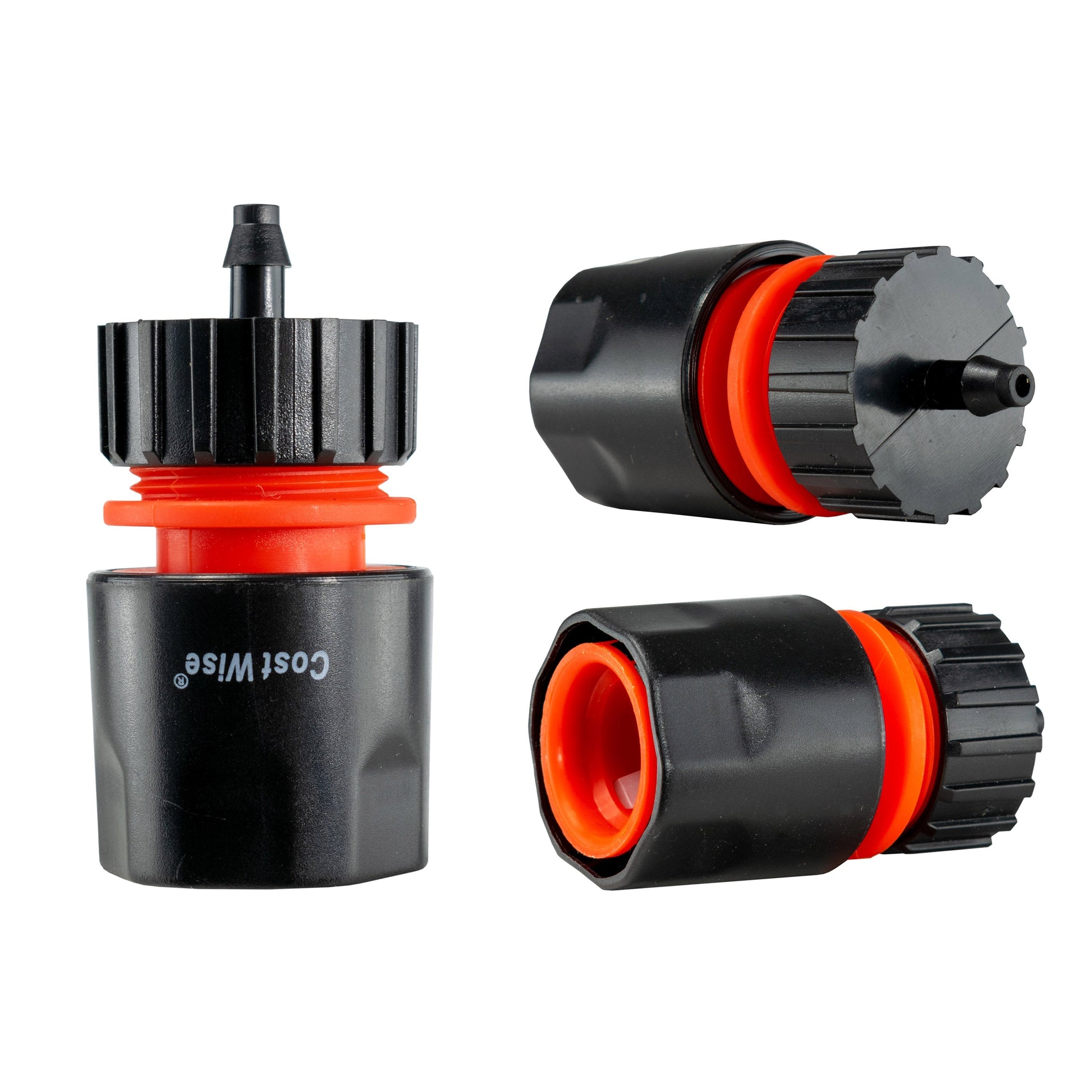 20mm MDPE quick-connect outlet, orange ring and black ribbed collet, barb end