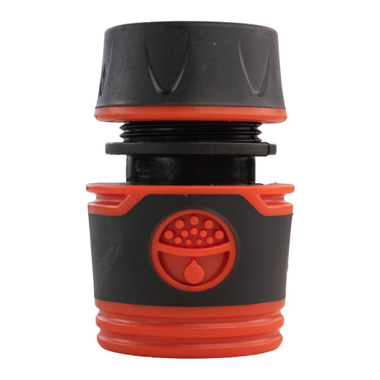 Black female hose connector with orange quick-connect face, 1/2 or 5/8 inch