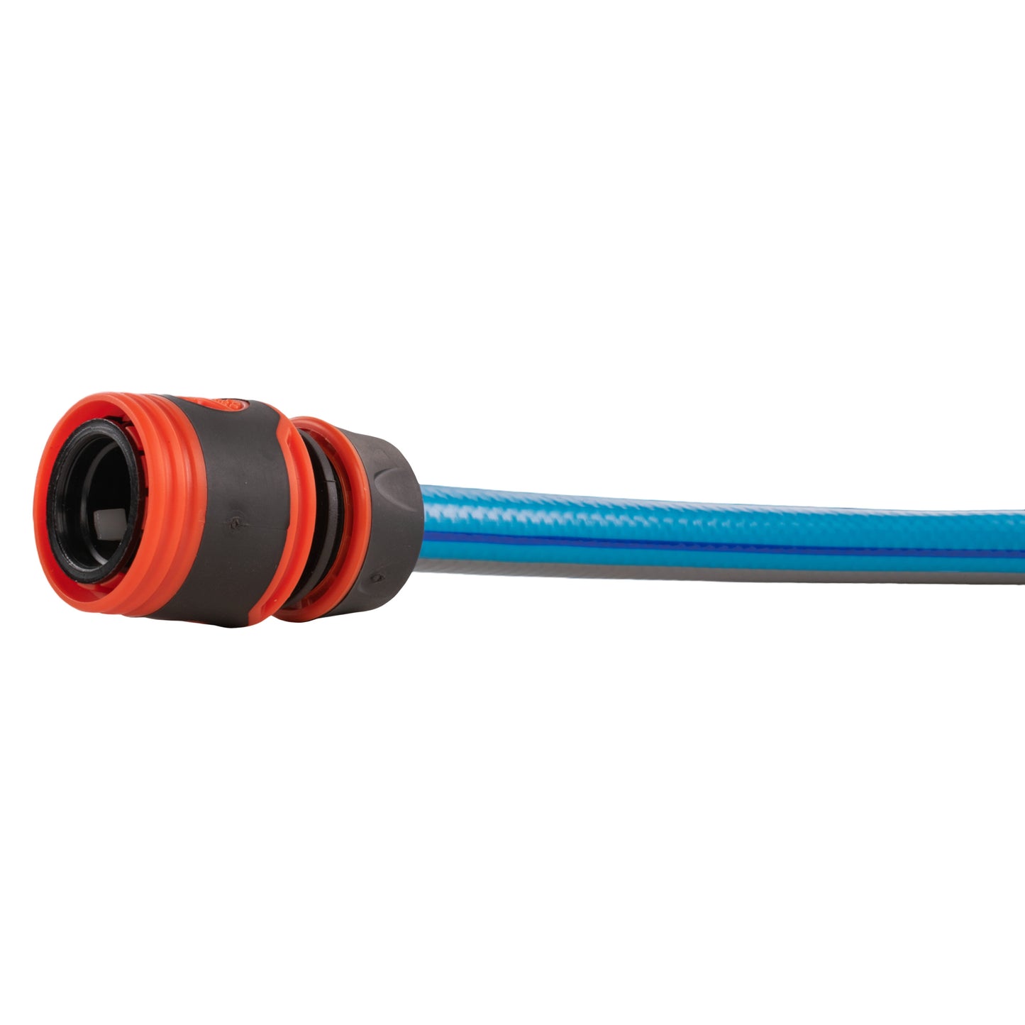 Black BSP hose connector with orange sealing ring and attached hose port
