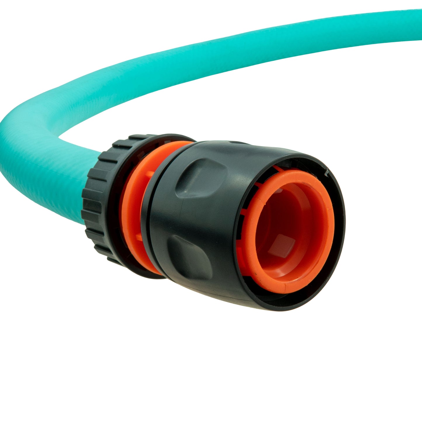 Teal porous hose end with black coupler and orange inner connector fitting