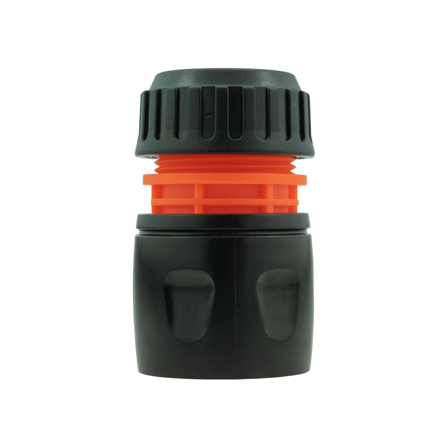 Black connector with orange insert and ribbed grip sleeve