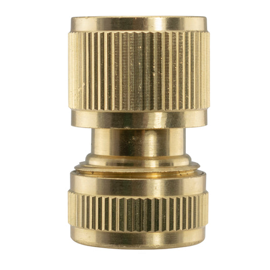 Brass snap-on female hose connector, 1/2 in, ridged grip sleeve