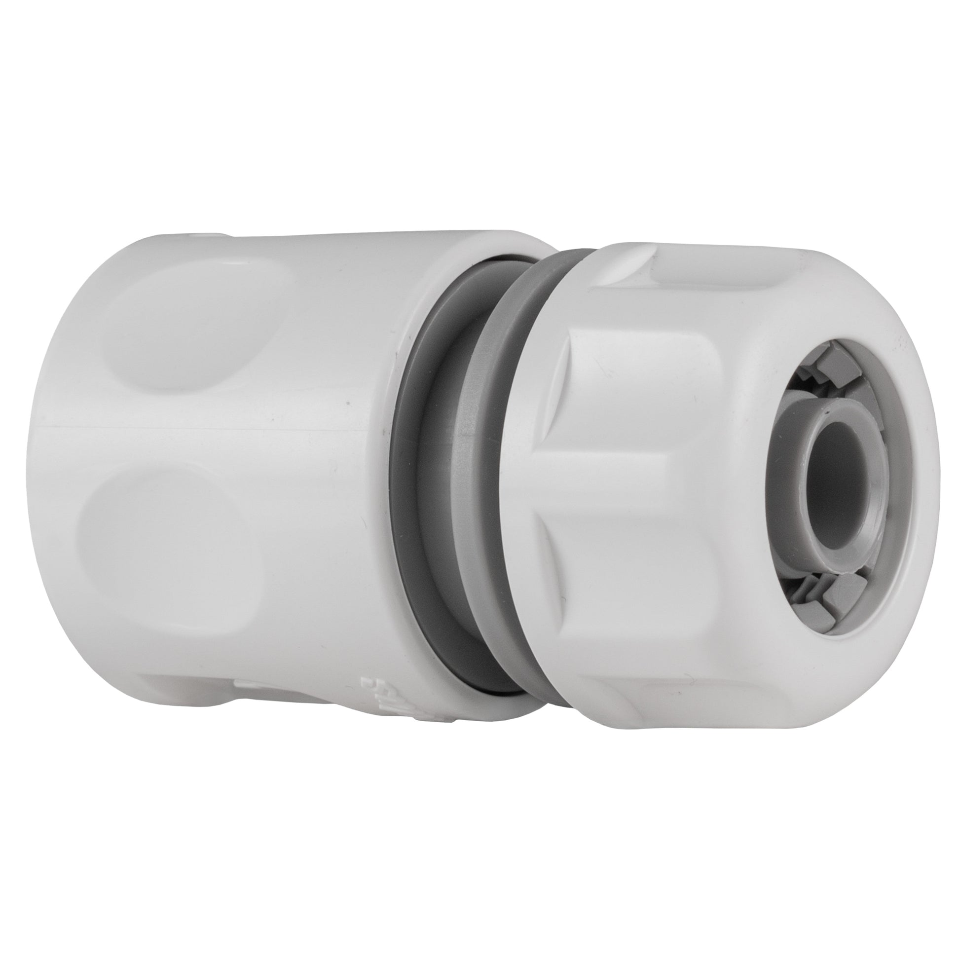 IBC S60X6 hose connector, white body with grey O-ring and outlet port