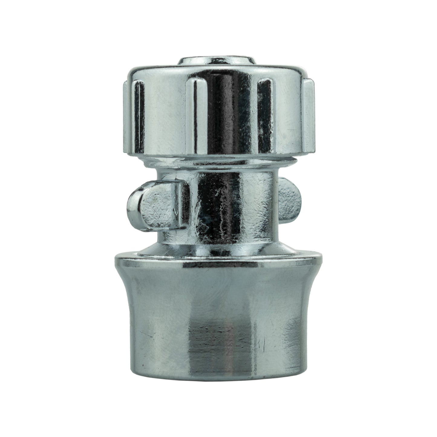 Chrome quick-connector fitting with collar ring and base coupling sleeve