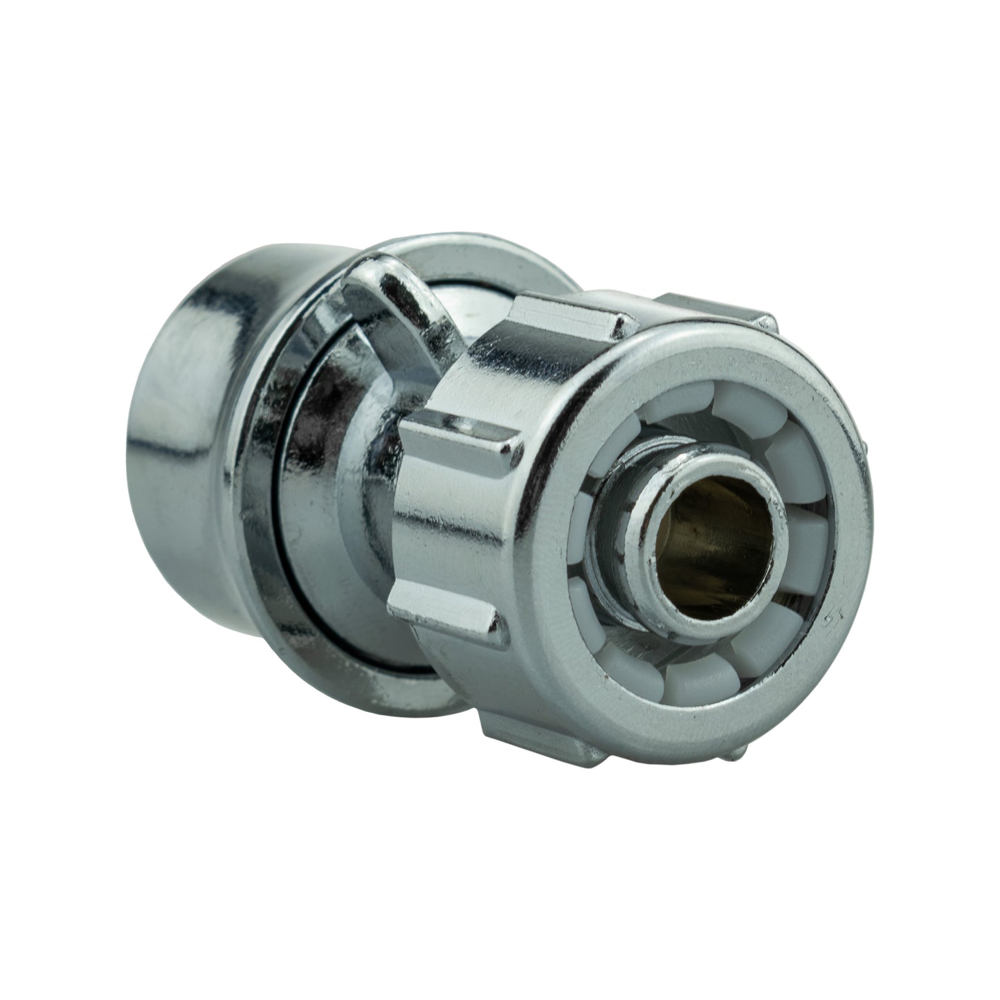 Female hose connector 1/2 in, zinc chrome, insert end with central hole