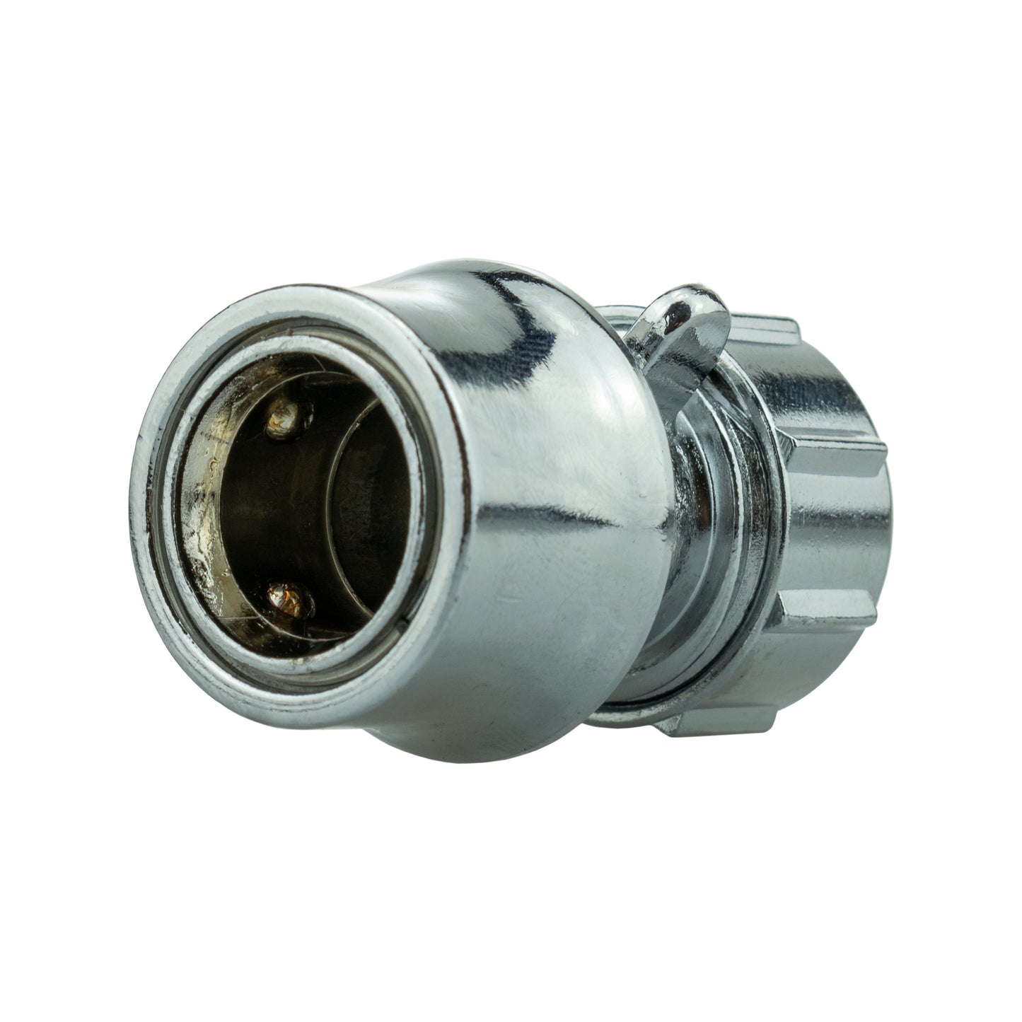Zinc chrome female hose connector 1/2 in, interior opening and metal ring