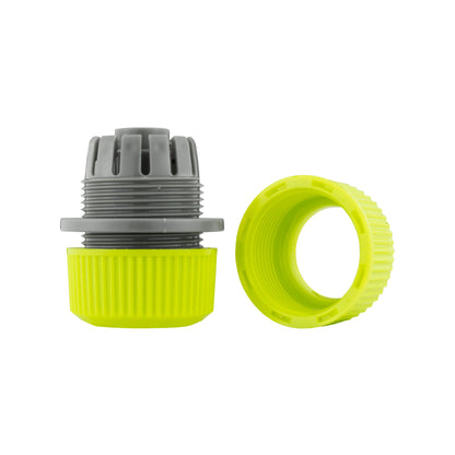 Hose Mender 1/2" Lime parts view: gray threaded piece and lime end ring