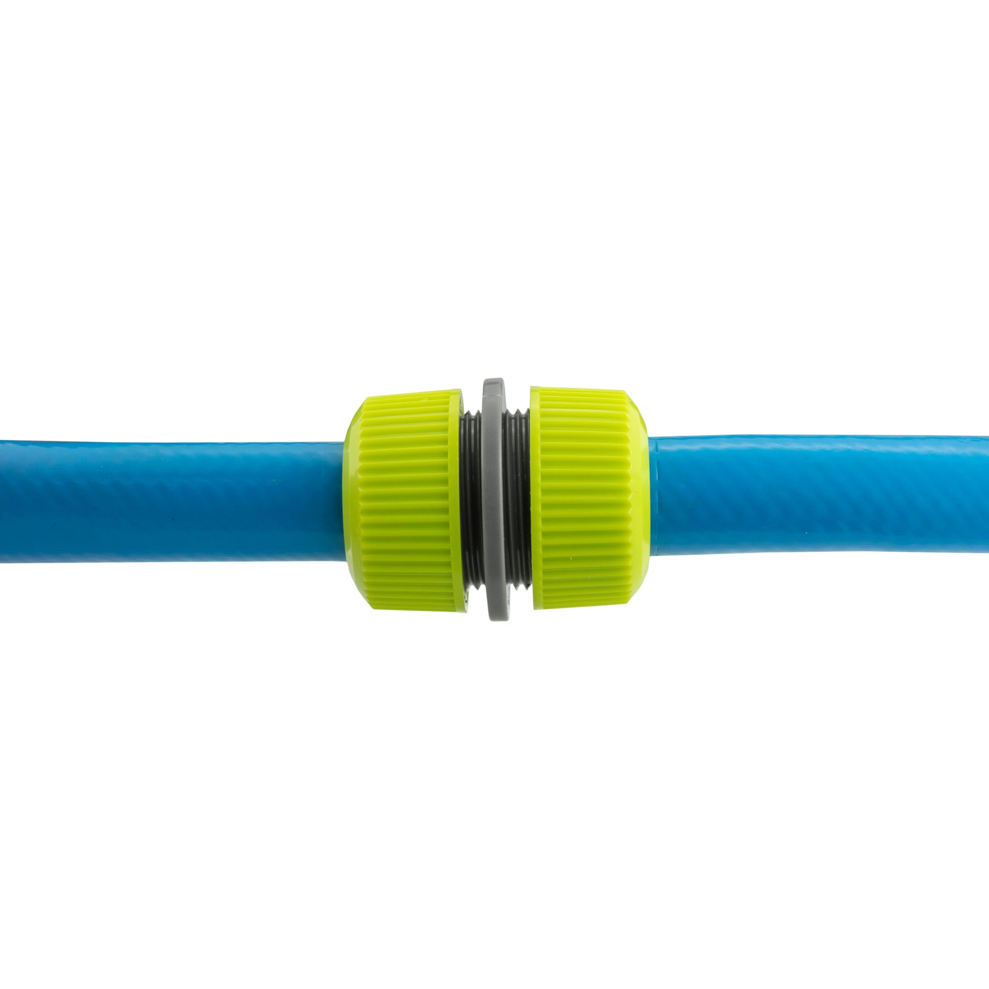 Hose Mender 1/2" Lime connector with ribbed lime caps and dark center ring