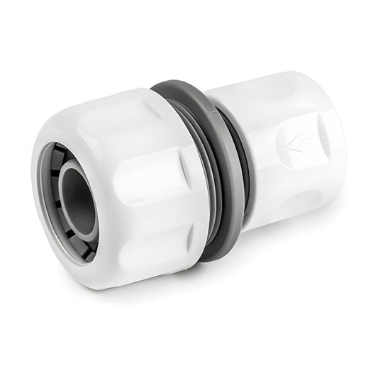 Female hose connector 3/4" with white body and dark seal ring