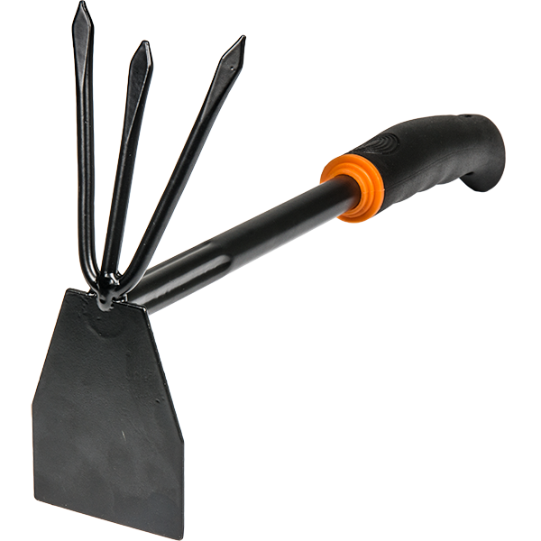 Digger & Hoe DE LUXE Dreizack-Grabegabel mit Schaufel, schwarzer Griff und orange Ring
