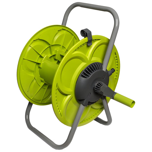 Garden hose reel cart, 50m 1/2" capacity, green drum with grey frame