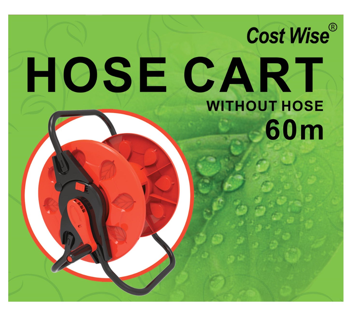 Cost Wise hose cart: orange hose reel with black handle and base