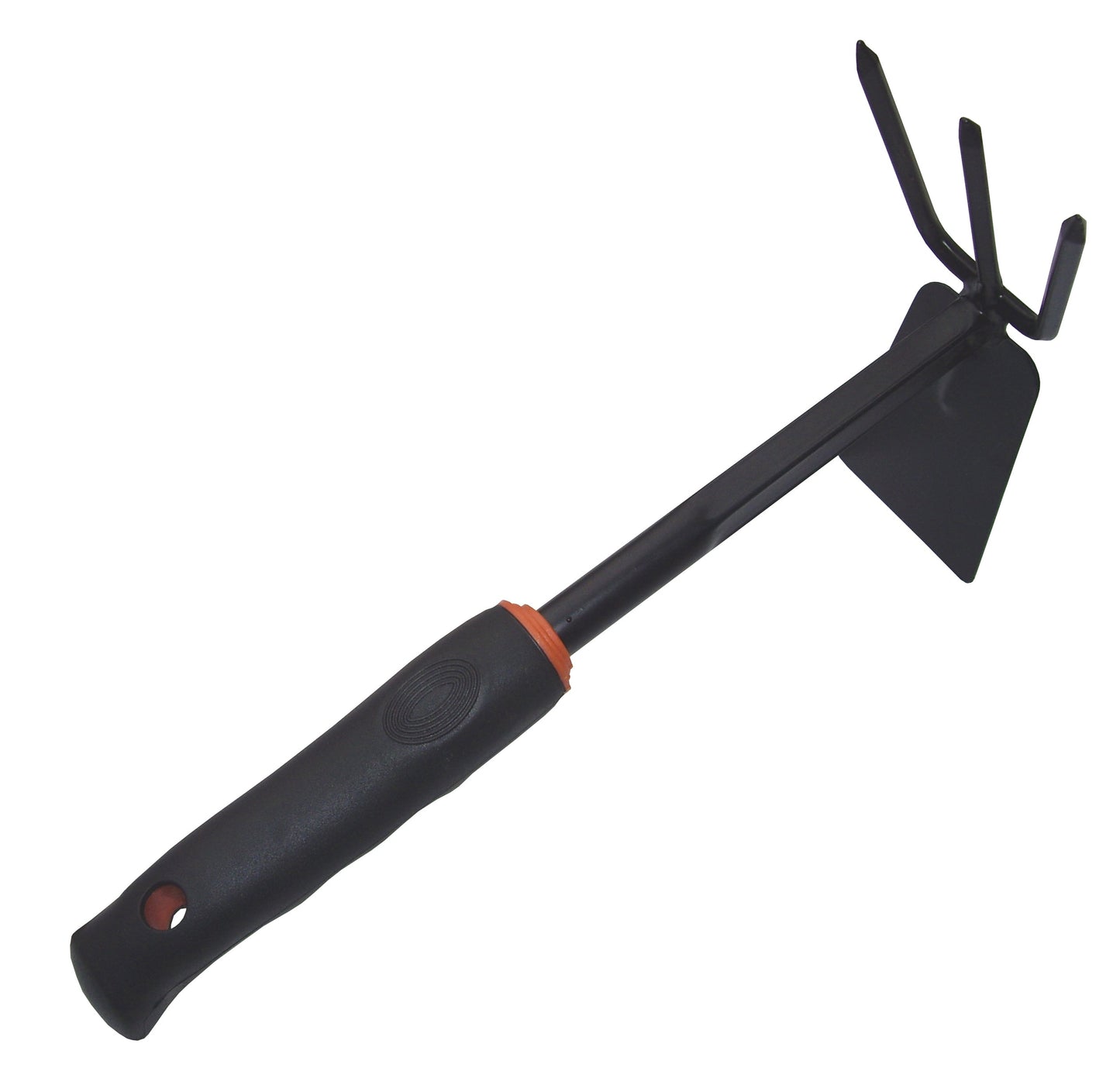 Digger & Hoe DE LUXE Gartenhacke: schwarzer Stiel, orange Ring und 3 Metallzinken