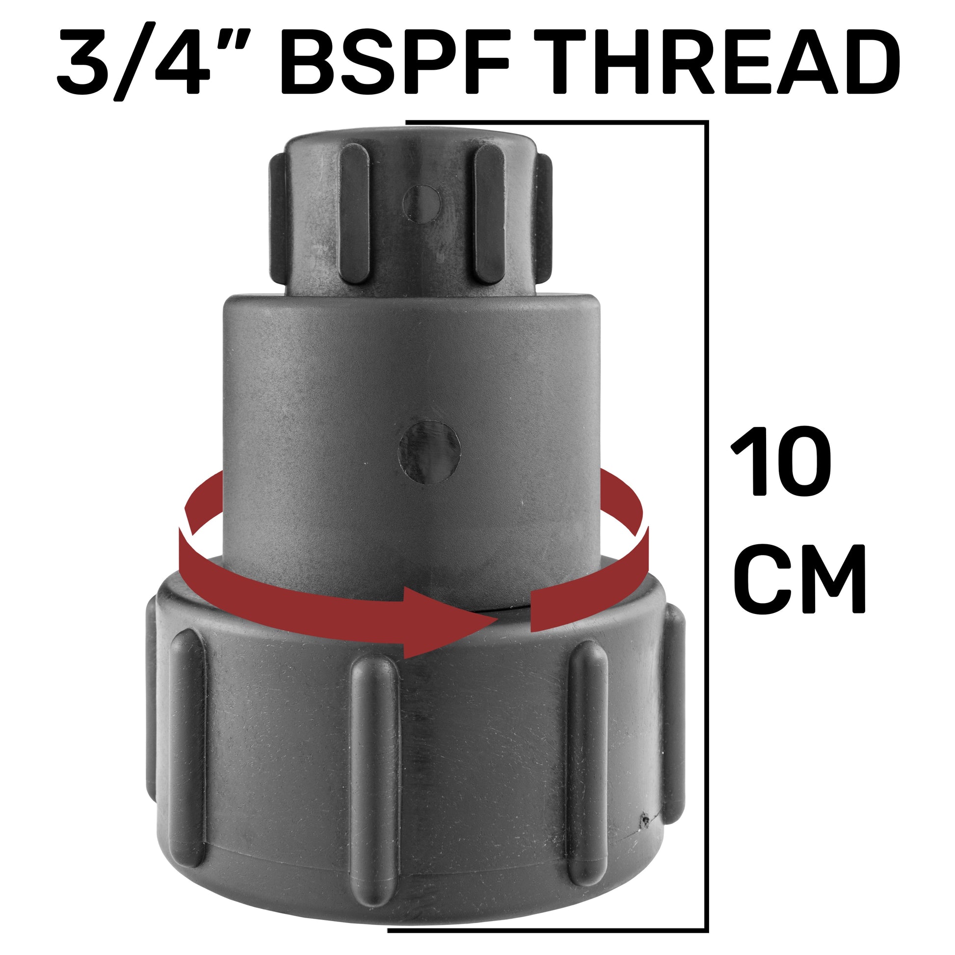 3/4" BSPF threaded section with textured grips on IBC extender adaptor, grey and black