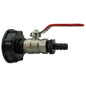 IBC 2 in S60x6 cap with lever valve and 16mm barbed straight outlet connection