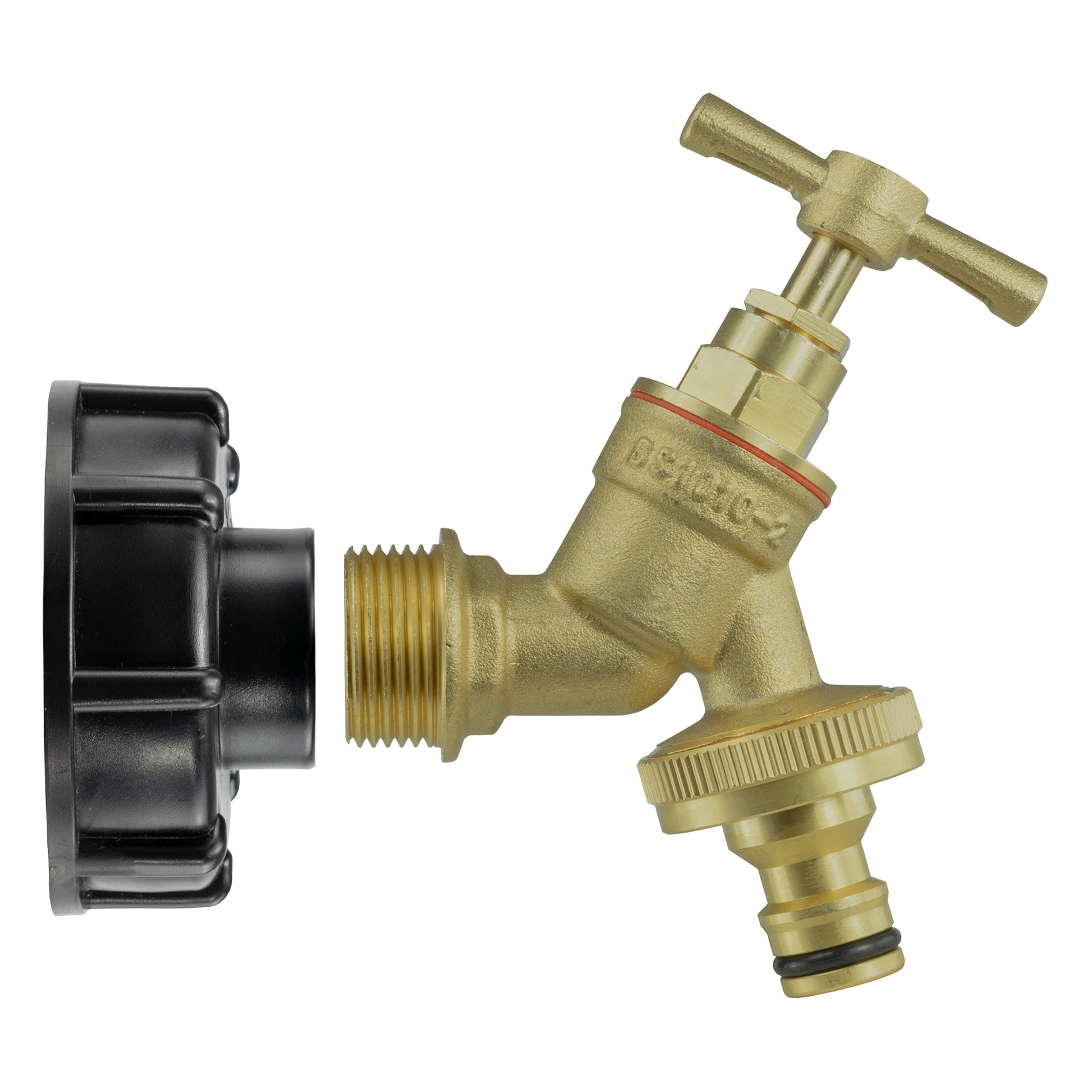 IBC-Kit 002C: Messing-Wasserhahn mit 1/2" Anschluss und schwarzem Adapterflansch