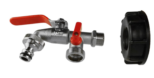 IBC 2" cap with double-tap, red lever; S60X6 to 1/2" BSP connections