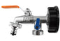 IBC tap cap with double tap, orange lever handle, ¾ BSP outlet thread and fittings
