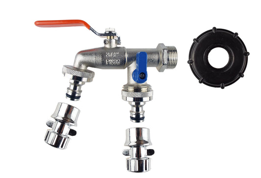 IBC 2” S60X6 cap with quick connect double-tap and hose connectors, metal