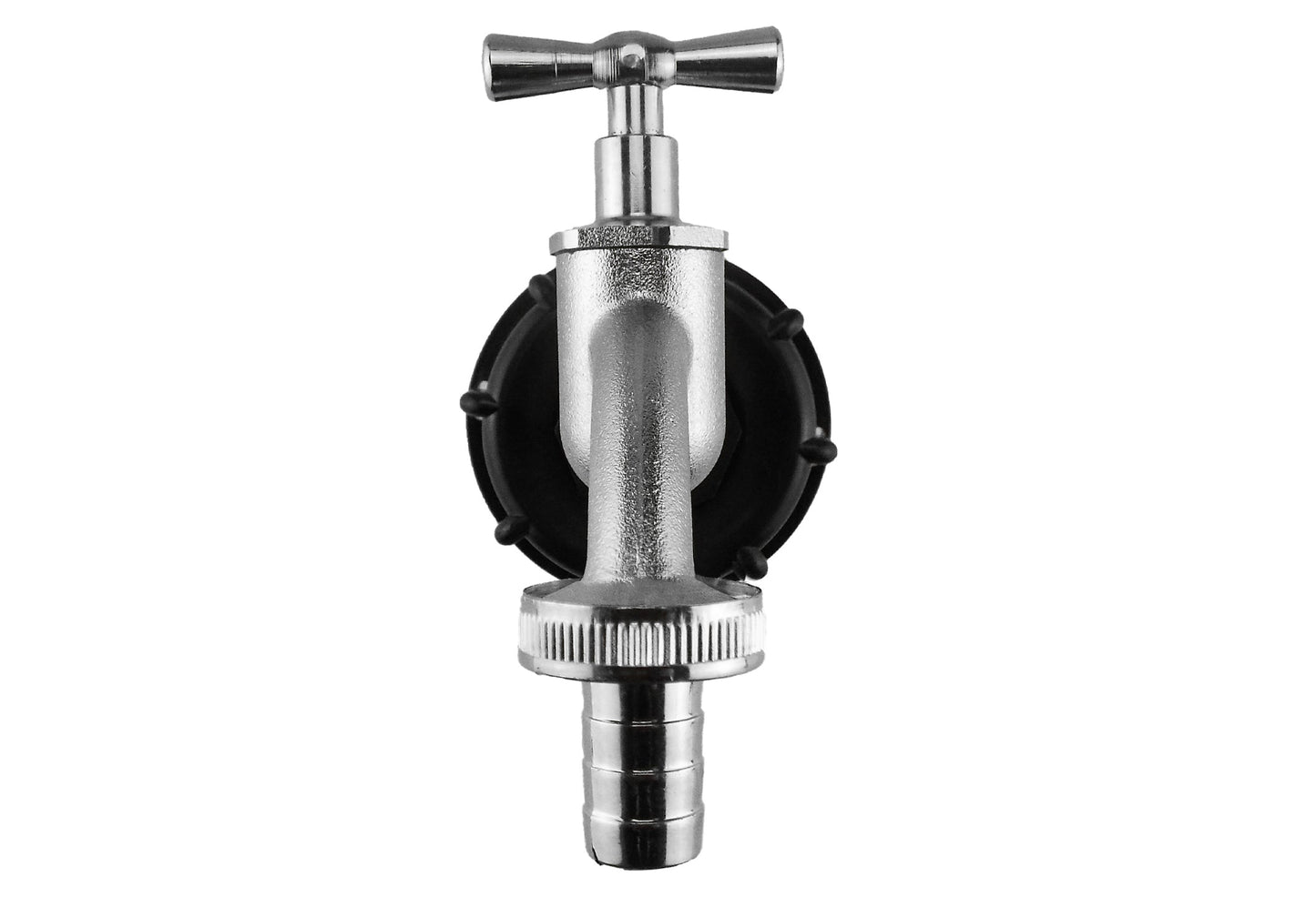 IBC S60X6 cap with tap spout and 3/4" barb fitting, includes black gasket