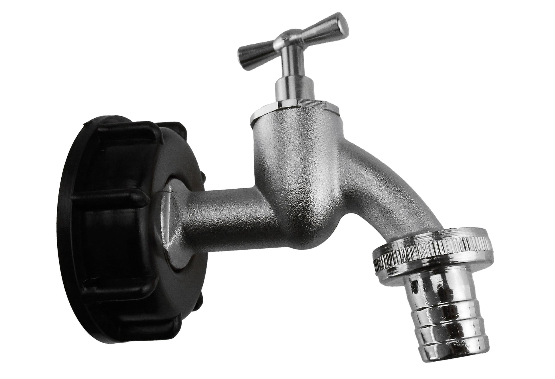 Nickel-plated bib tap cap, 2" S60X6 thread, 3/4" barb outlet, with handle