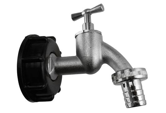Nickel-plated bib tap cap, 2" S60X6 thread, 3/4" barb outlet, with handle