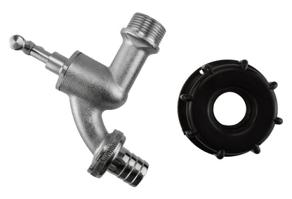IBC tap spout and 3/4" barb end with black mounting cap and gasket