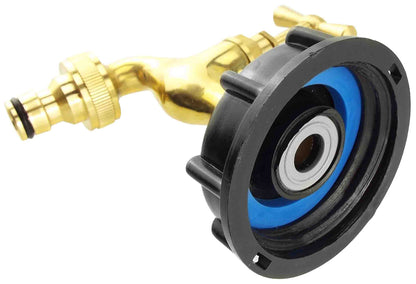 Polished brass quick-connect tap fitting with black cap and blue seal insert