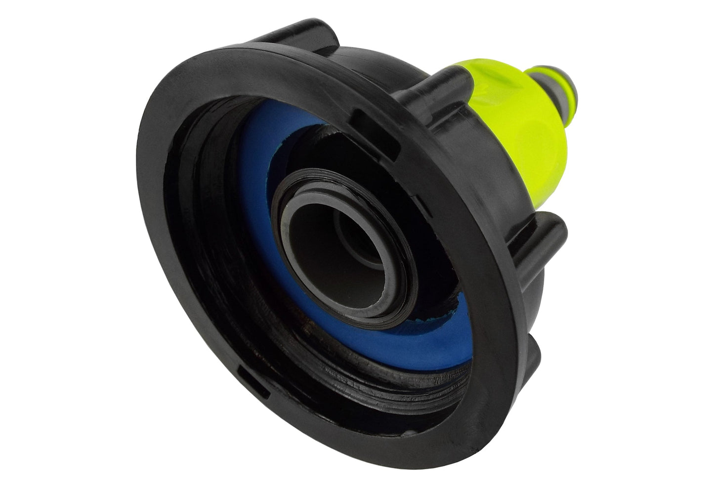 IBC cap, lime double male hose connector: S60X6 + 3/4" BSP thread