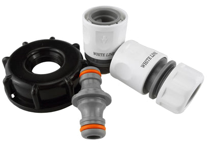 IBC 2 inch double-male hose connector with orange O-rings and black/white adapters
