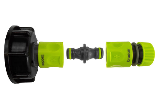 IBC 2-inch S60X6 cap with double male hose connector, lime and black fitting
