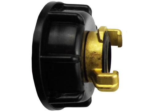 IBC cap fitting: black plastic with brass clip, 2in S60X6 to 3/4in BSP connection