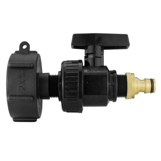 IBC 2” S60X6 cap with large plastic valve and brass quick-connect fitting