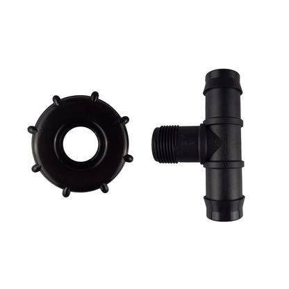 IBC 2" S60X6 cap with 19mm barbed tee fitting, black plastic