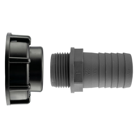 IBC 2" cap: 32mm barb straight outlet, S60x6 thread, dark grey