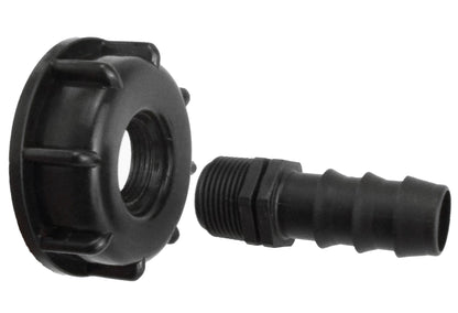 IBC 2" cap with external thread and straight 16mm barbed connector