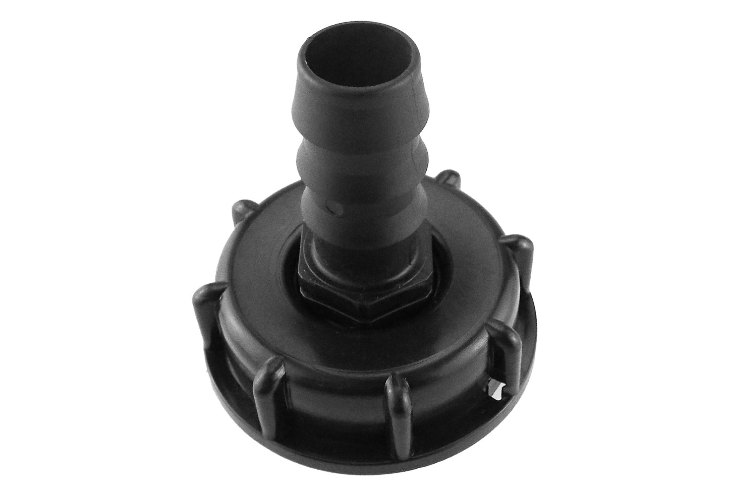 IBC cap top view with central spigot opening and side retaining tabs