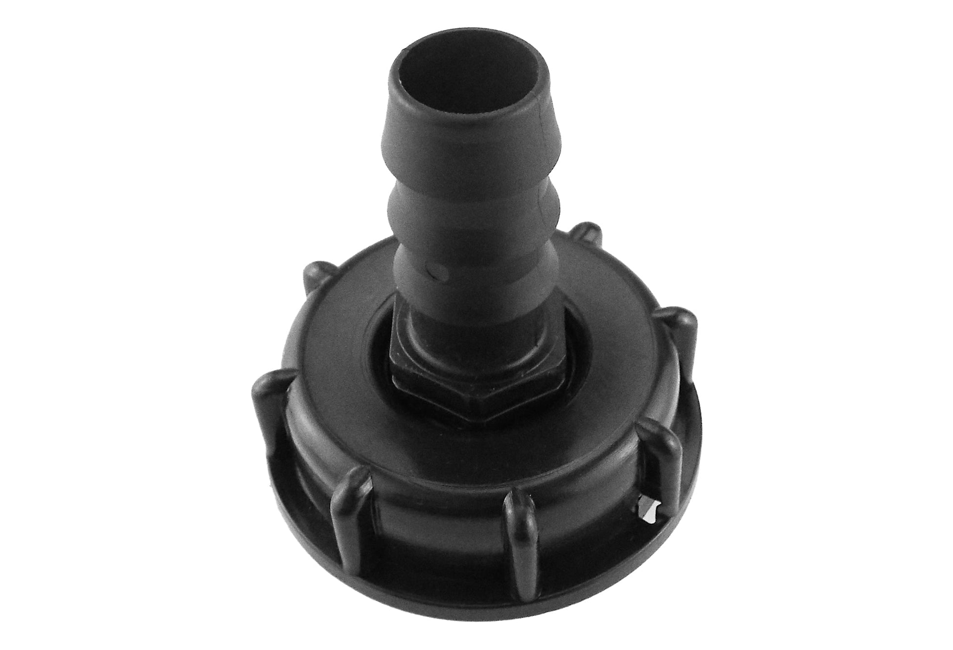 IBC cap top view with central spigot opening and side retaining tabs