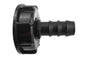 Black IBC cap with straight 16mm barb outlet and S60x6 thread