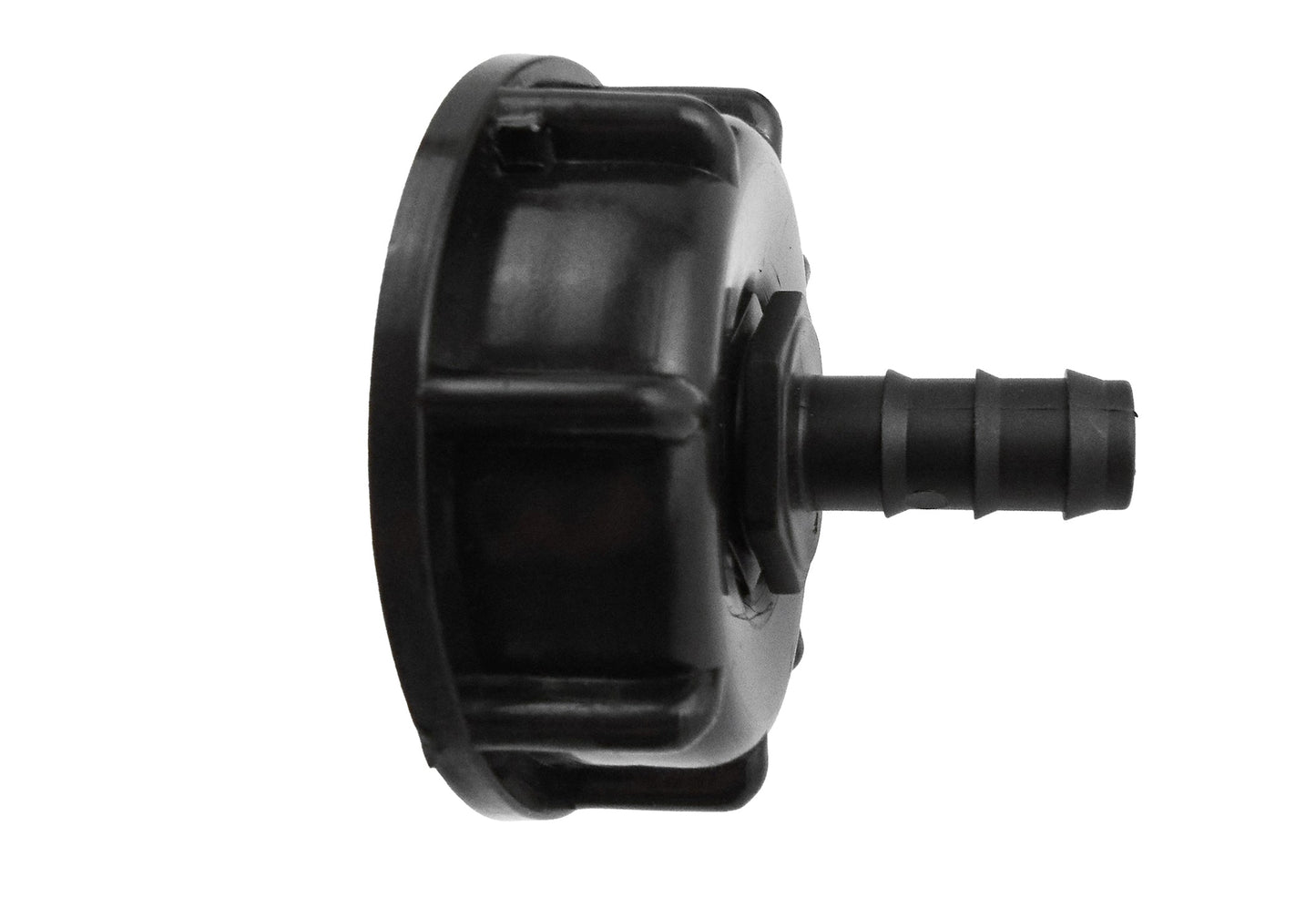 IBC 2" S60x6 cap with straight 16mm barb, side profile
