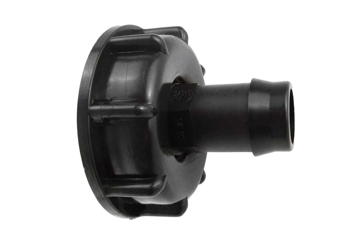 IBC 2” S60X6 Cap mit gerader 25mm Barb, schwarze Kunststoffverschraubung