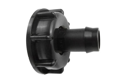 IBC 2” S60X6 Cap mit gerader 25mm Barb, schwarze Kunststoffverschraubung