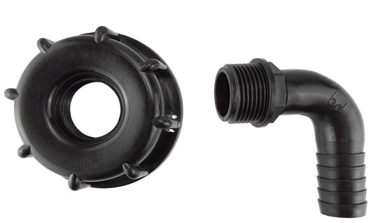 IBC S60X6 Cap mit Pond-Elbow 20mm Barb, schwarzer 90° Winkelanschluss