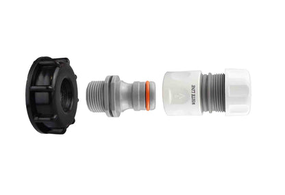 IBC 2-inch S60X6 cap with hose connectors: black end, grey/white fittings, orange seal